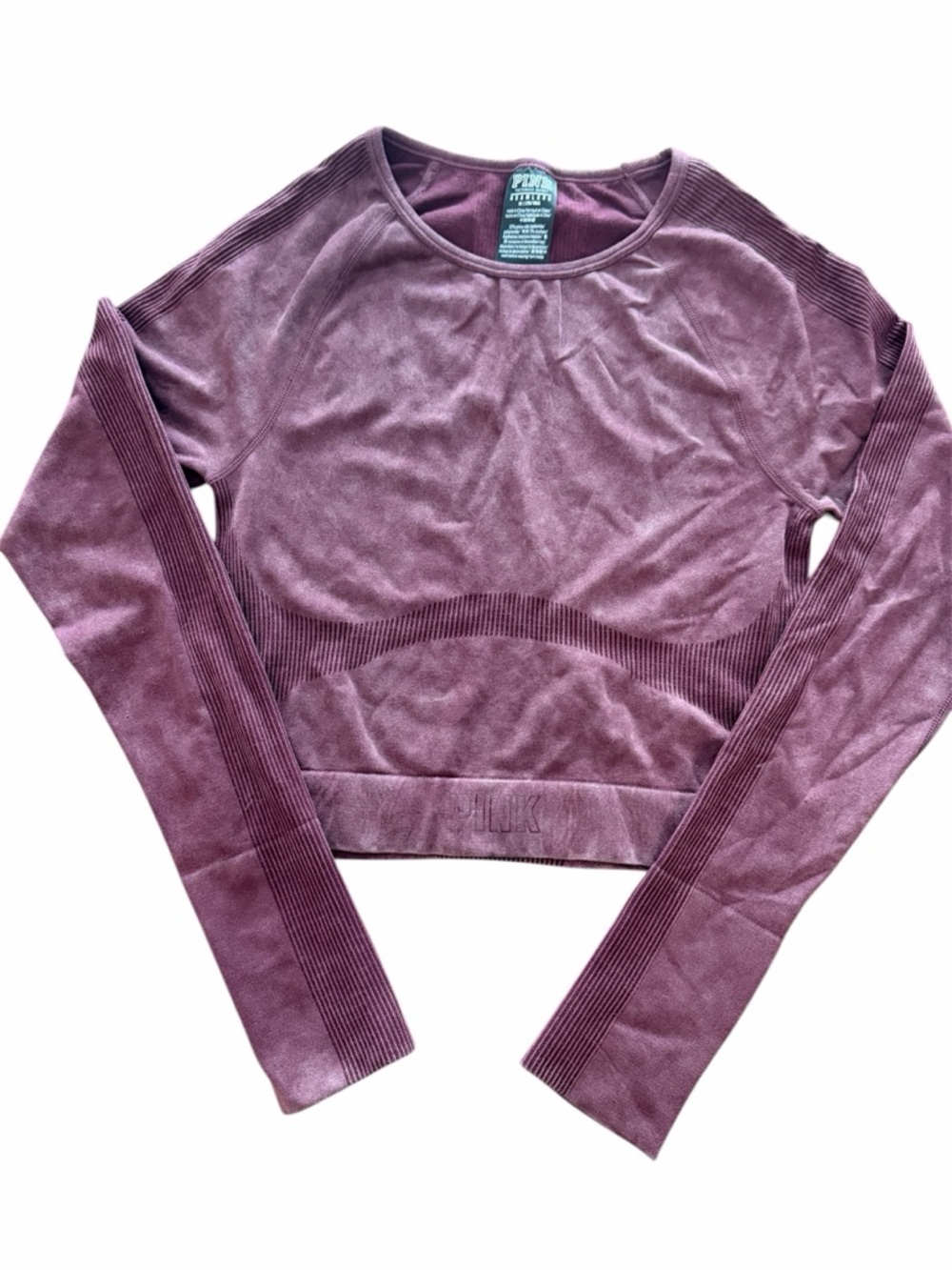 PINK Victoria's Secret Dusty Mauve Seamless Long-Sleeve Crop Top - size M
